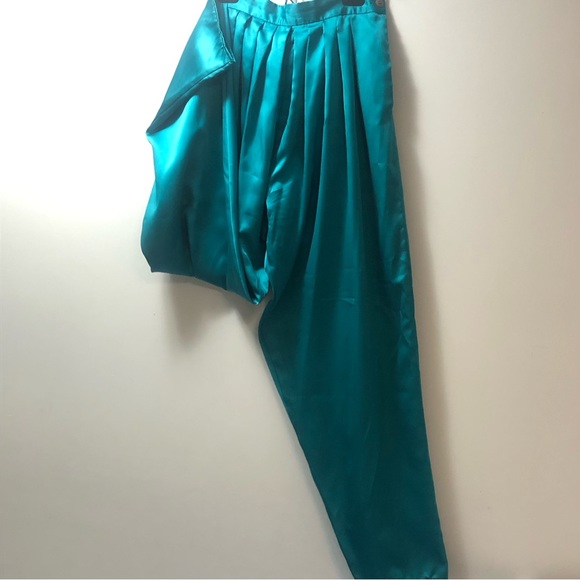 VTG Paris Fashion Co. Pleated Blue/Green Satin Pants Sz 6 Tapered Leg Balloon - Picture 15 of 15